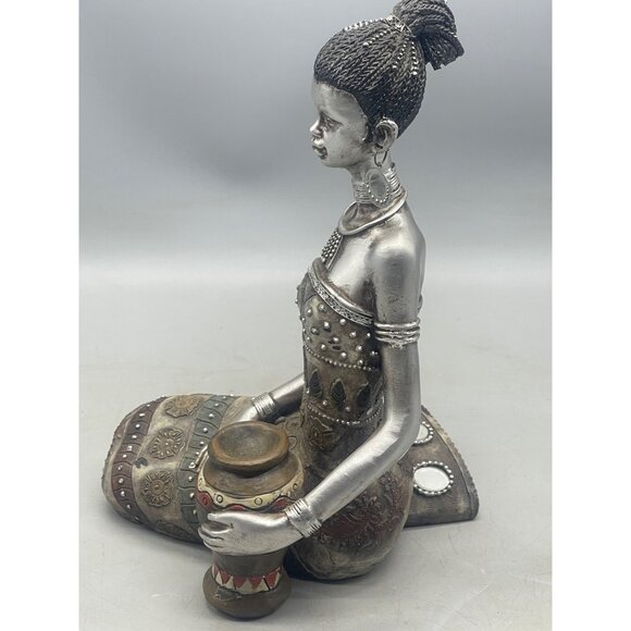 Native African Tribal Princess Queen Statue figure 10" embossed embellished READ - Picture 5 of 8